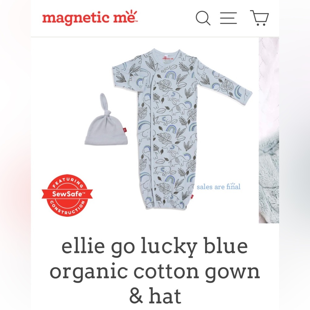 Magnetic Me Ellie Go Lucky Blue Organic Cotton Gown & Hat Size NB-3 months